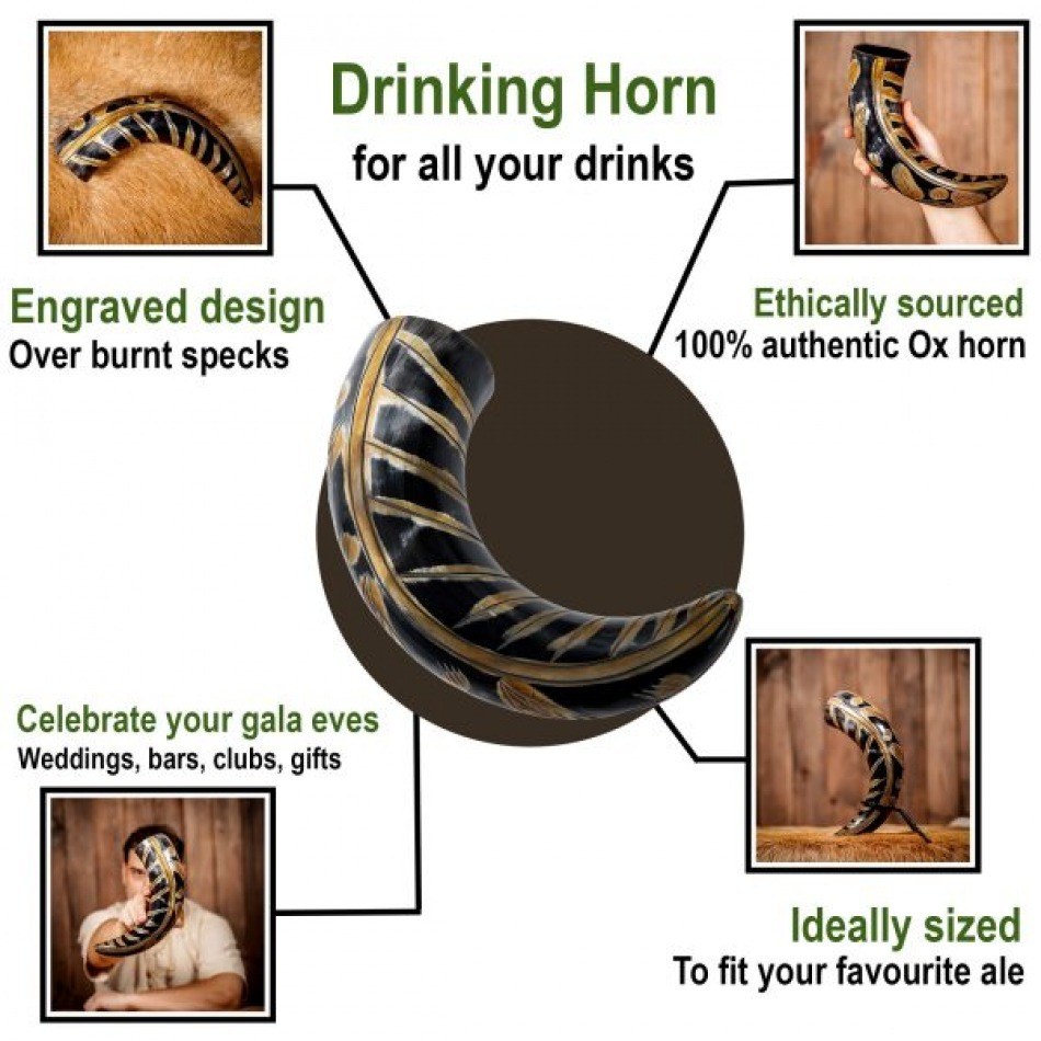 Cuerno vikingo para beber diseño Cuervo de Odín ⚔️ Tienda-Medieval
