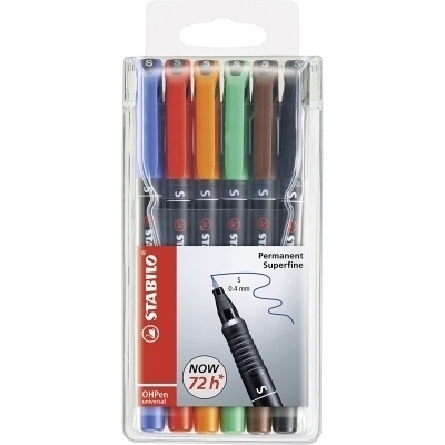 Stabilo OHPen Pack de 6 Rotuladores Permanentes - Punta Superfina - Trazo de 0.4mm - Agarre Antideslizante - Tapon Ventilado - Colores Surtidos