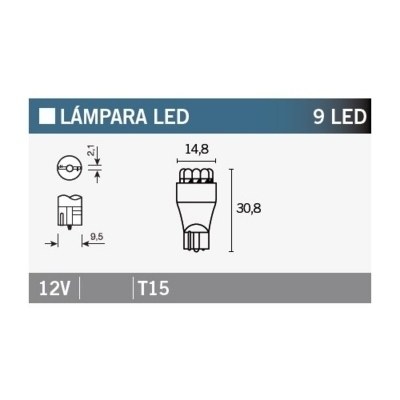 Caja de 10 lámparas 9LED T15 AMBAR T15-12V-AMBAR