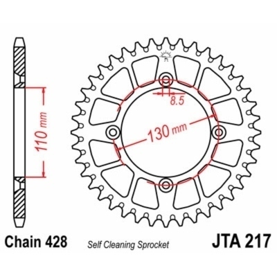 Corona JT SPROCKETS aluminio ultraligera autolimpiable 217 - Paso 428 JTA217.55