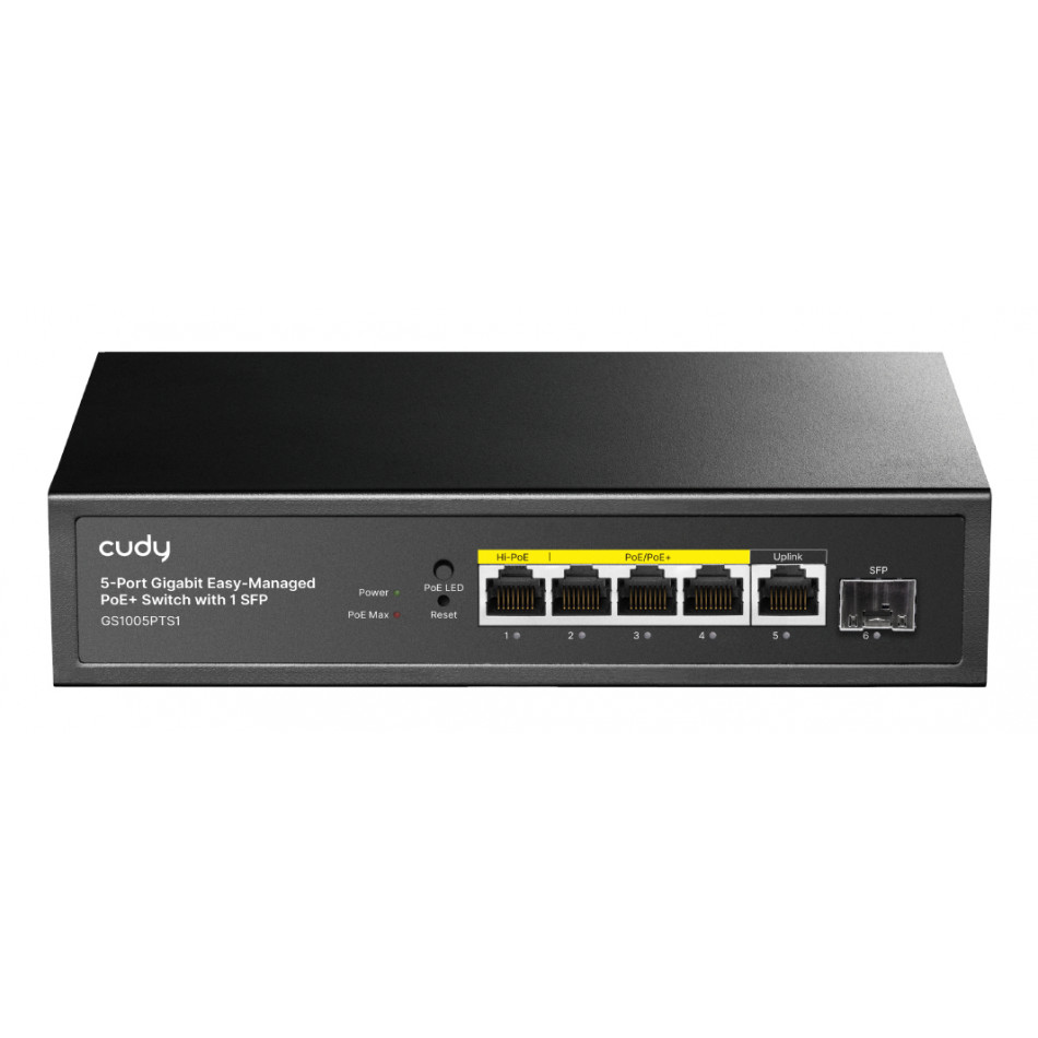 CUDY 5-Port Gigabit PoE+ Switch with 1 SFP Port 120W