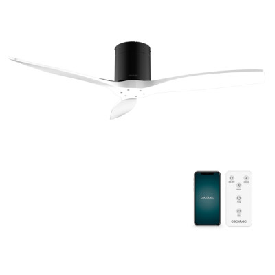 Cecotec EnergySilence Aero 5500 Aqua BlackandWhite Connected Ventilador de Techo de 3 Aspas - 40W - Diametro de 52 - Proteccion IP44 - Temporizador - Modo Invierno - Color Blanco y Negro