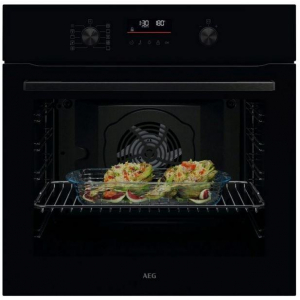 Horno multifunción AEG OU5PB40NSK, Pirolítico, 60 x 60 cm, 72 litros, Serie 5000 SurroundCook, clase A++, display LED, 9 funciones, 45 programas, puerta 3 cristales, cristal negro con perfil inox