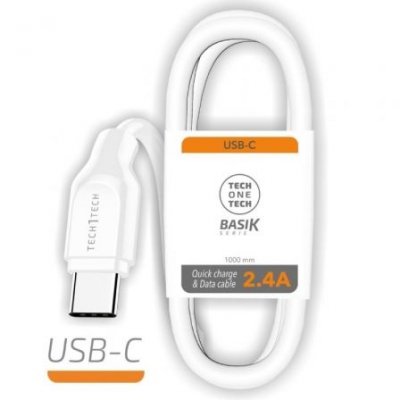 Cable USB Tipo-C Tech One Tech TEC2903/ USB Tipo-C Macho - USB Macho/ 1m/ Blanco