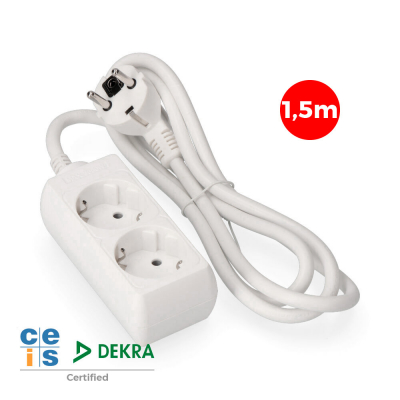 Prolongador con 2 tomas 2p+t, 16 a 250 v de cable h05vv-f 3g 1,5 m.