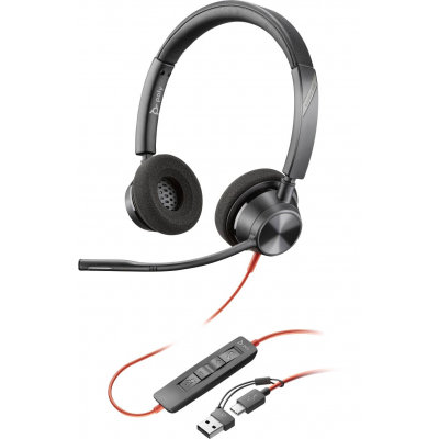 HP Poly - Auriculares estéreo Poly Blackwire 3320 USB-C + Adaptador USB-C/A