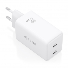 AISENS Cargador GaN 65W, 2xUSB-C PD3.0 QC4.0, Blanco