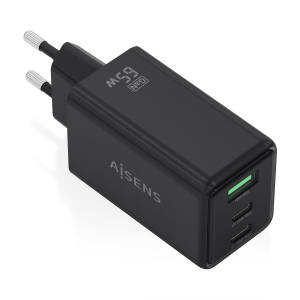 AISENS - CARGADOR GaN 65W, 2xUSB-C PD3.0 QC4.0, 1xUSB-A QC3.0, NEGRO