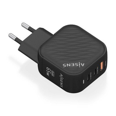 Aisens - Cargador Gan 65W, 2Xusb-C Pd3.0 Qc4.0, 1Xusb-A Qc3.0, Negro