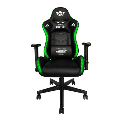 Cromad Serie Raptor Legendary Silla Gaming - Altura Regulable con Piston de Gas Clase 2 - Reclinable hasta 180º - Cojines Lumbar y Cervical - Ruedas de Nailon de 60mm - Iluminación RGB - Color Negro