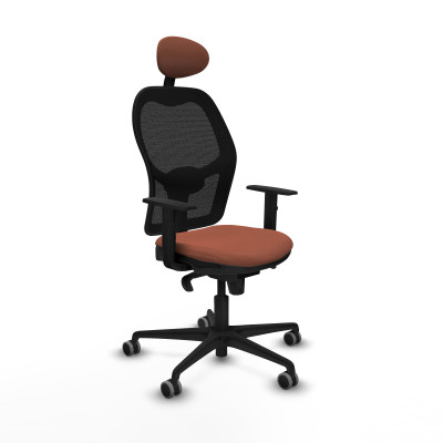 Jorquera sincro malla negra bali marrón brazos 1D base nailon cabecero fijo ruedas 65mm engomada