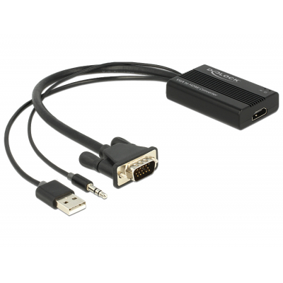 62597 adaptador de cable de vídeo 0,25 m HDMI tipo A (Estándar) VGA (D-Sub) + 3.5mm + USB Type-A Negro