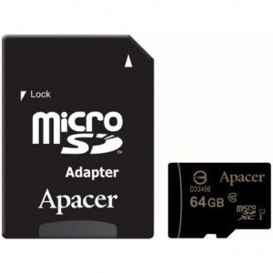 Tarjeta de Memoria Apacer 64GB microSD XC UHS 1 con Adaptador/ Clase 10/ 80MBs