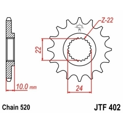 Piñón JT SPROCKETS acero estándar 402 - Paso 520 JTF402.14