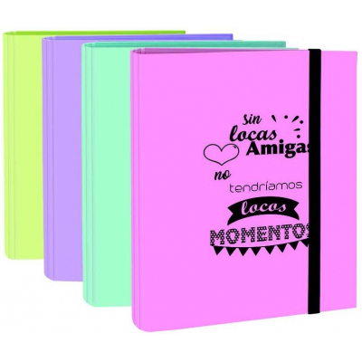 MARIOLA CARPETA ANILLAS MIXTAS 4X40 CARTÓN FORRADO PLASTIFICADO C/FRASES FOLIO SURTIDOS PASTEL - Color no elegible