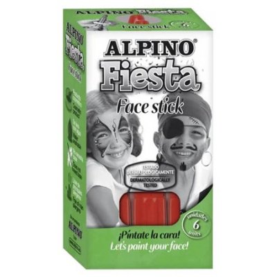 Alpino Fiesta Face Stick Pack con 6 Barritas de Pintura Facial - Sistema Retractil Giratorio - Se Lava con Agua - Testado Dermatologicamente - Color Rojo
