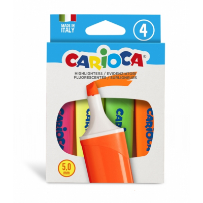 Carioca Memolight Pack de 4 Marcadores - Punta Biselada de 5mm - Colores Brillantes y Lavables - Tinta a Base de Agua - Colorrs Surtidos