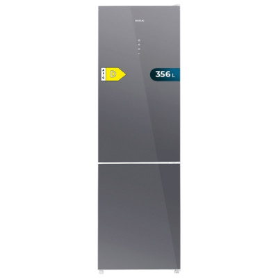 Cecotec Bolero CoolMarket Combi 356 Glass Grey D Frigorifico Combi - 356L - Modo Vacaciones - Cajon para Carne y Pesado - Frio Envolvente - Cajon Humedad Regulable - Clase D - 200x60cm - Color Gris