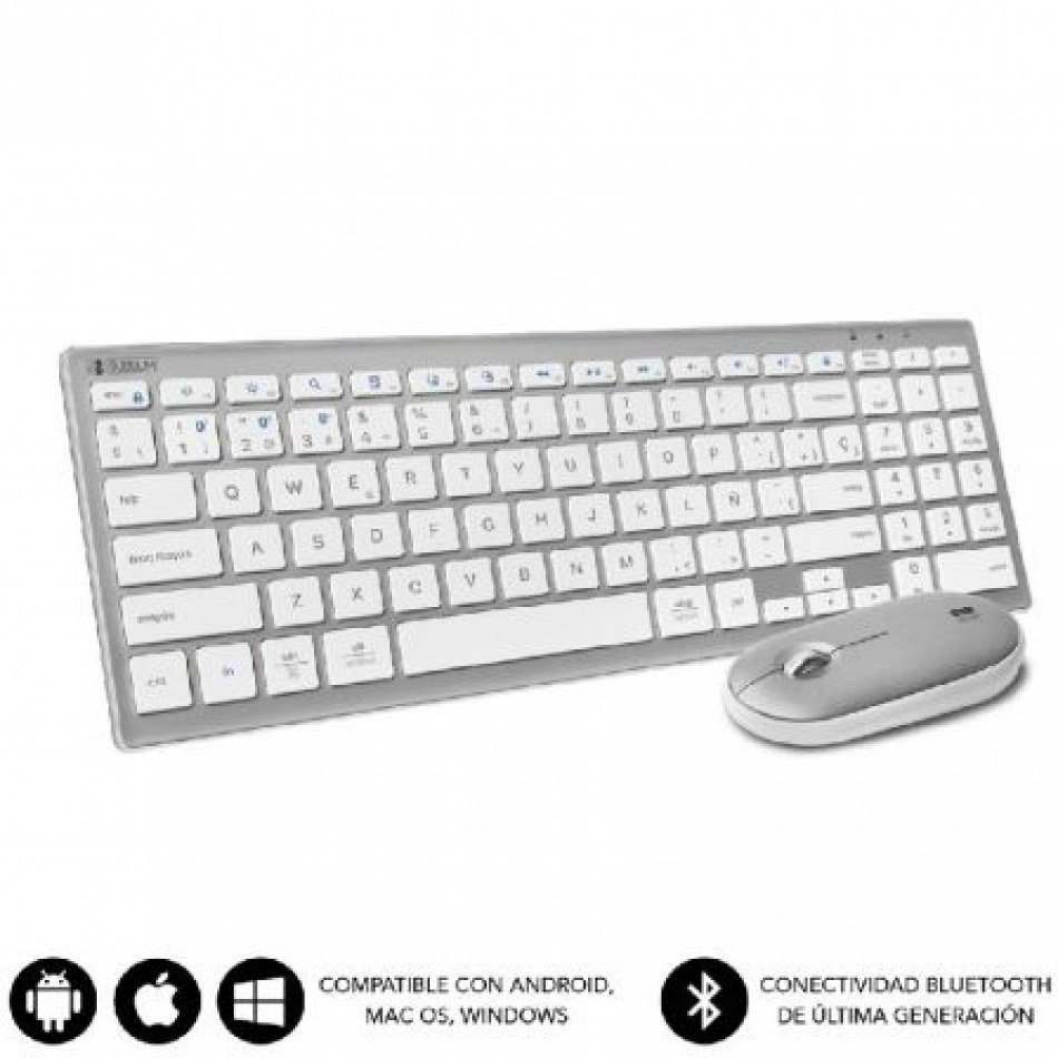 Teclado y Ratón Inalámbrico por Bluetooth Subblim Pure Combo Extended/ Plata y Blanco