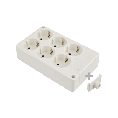 Base bipolar 6 tomas t/tl 10/16a 250v rectangular color blanco