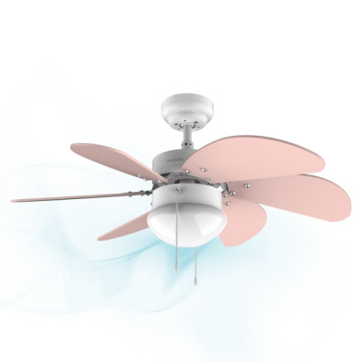 Cecotec EnerySilence Aero 3600 Vision Nude Ventilador de Techo con 6 Aspas Reversibles y Lampara - 50W - Diametro de 91cm - 3 Velocidades - Modo Invierno - Control por Cadena - Color Rosa Pastel y Bla