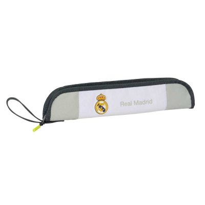 Safta Real Madrid Portaflautas de 0.6L - Borde con Ribete Reforzado - Asa de Mano - Cierre de Cremallera - 37x8x2cm - Color Blanco y Negro
