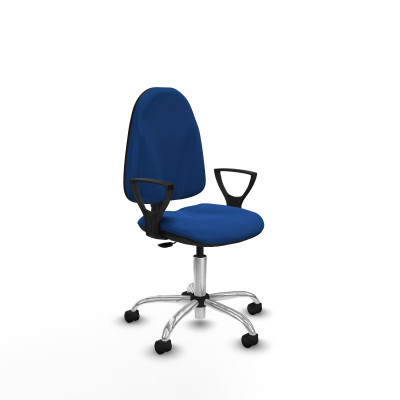 Algarra CP similpiel azul brazos fijos base cromada ruedas nailon 50mm