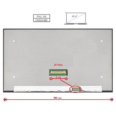 Pantalla para portátil LED 15.6\ Slim 30 Pines Full HD Sin Brackets Ancho 350mm Rectangular sin reborde