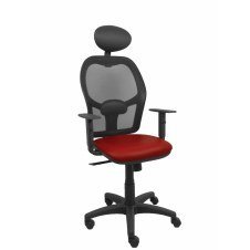 Piqueras y Crespo Silla Alocén malla negra asiento similpiel granate brazos regulables cabecero fijo