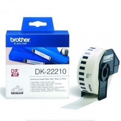 Brother DK22210 - Etiquetas Originales de Tamaño personalizado - Ancho 29mm x 30,48 metros - Texto negro sobre fondo blanco