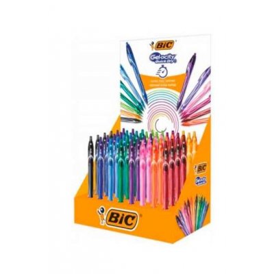 Bic Gel-Ocity Quick Dry Expositor de 48 Boligrafos Retractiles - Grip de Goma - Punta Media de 0.7mm - Secado Ultra Rapido - No Mancha el Papel - Colores Surtidos