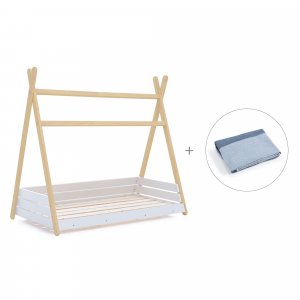 Cama júnior Montessori madera 90x200 cm + toldo Alba Blu · Homy Life XL