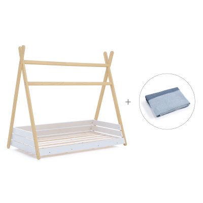 Cama júnior Montessori madera 90x200 cm + toldo Alba Blu · Homy Life XL