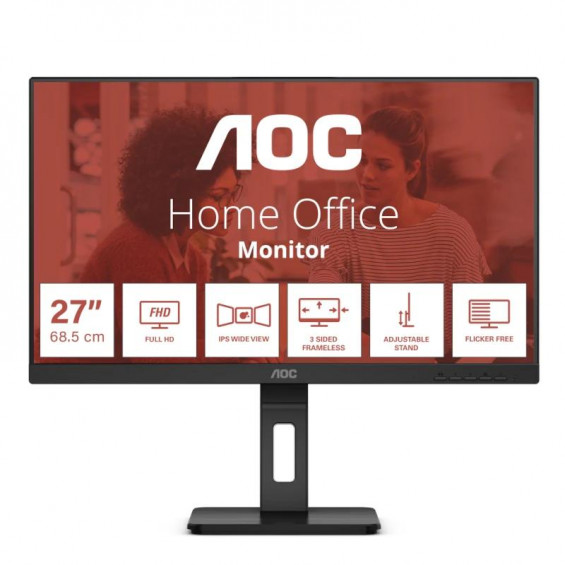 Monitor AOC 24E3QAF, 23,8 pulgadas, Full HD (1920×1080), IPS, 100 Hz, 4 ms GtG, altavoces, altura regulable, HDMI, DisplayPort, clase E, negro - imagen 3
