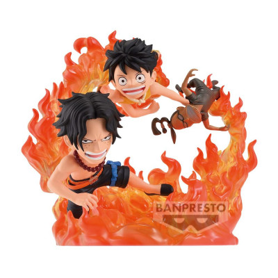 Figura banpresto one piece world collectable figure log stories portgas d.ace & monkey d.luffy marineford 10cm