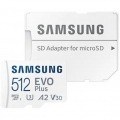 Samsung EVO Plus MB-MC512KA - Tarjeta de memoria flash (adaptador microSDXC a SD Incluido) - 512 GB - A2 / Video Class V30 / UHS-I U3 / Class10 - microSDXC UHS-I - blanco