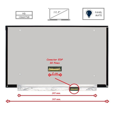 Pantalla para portátil LED 13.3 Slim 30 Pines WXGA Sin Brackets Mate