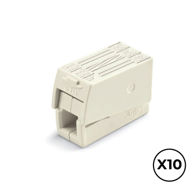Conector rápido en linea presilla 3 vias, 2 rígidos + 1 rígido, semirígido o flexible ø máximo 2,5 mm², blanco, 10 uds