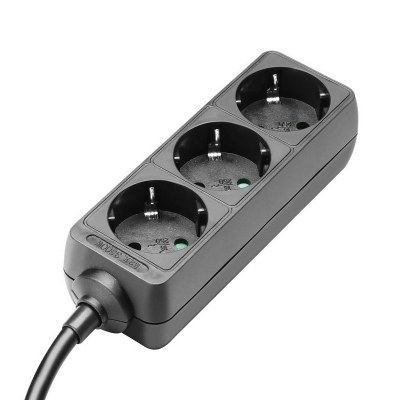 Base Multiple 3 Enchufes Schuko y Cable 5m NEGRO