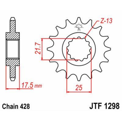 Piñón JT SPROCKETS acero estándar 1298 - Paso 428 JTF1298.17