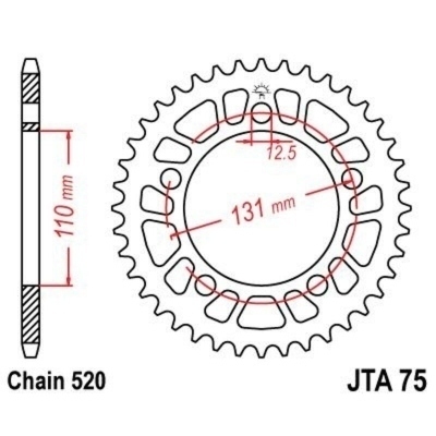 Corona JT SPROCKETS aluminio ultraligera 75 - Paso 520 JTA75.44