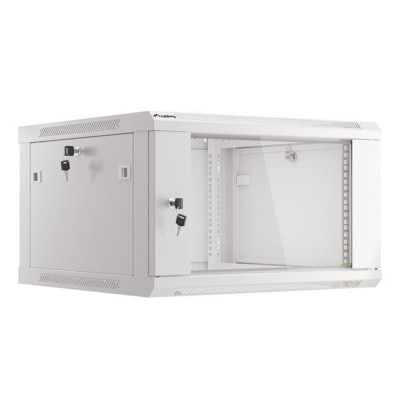 Armario lanberg mural rack 19 pulgadas 6u - 600x600 flat pack puerta cristal gris