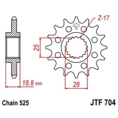 Piñón con goma anti-ruido JT SPROCKETS acero 704 - 525 JTF704.17RB