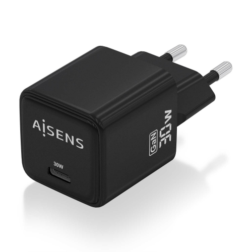 AISENS - CARGADOR GaN 30W, 1xUSB-C PD3.0 QC4.0, NEGRO