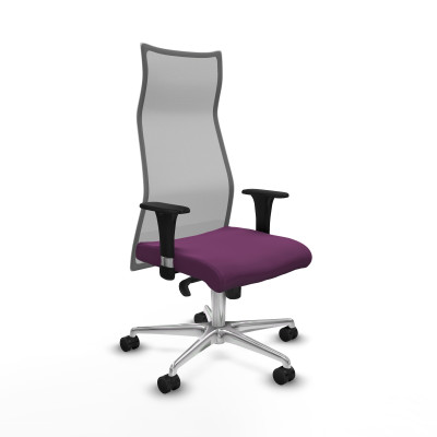 Albacete malla sincro malla gris similpiel morado brazos 1D base aluminio ruedas 65 mm nailon