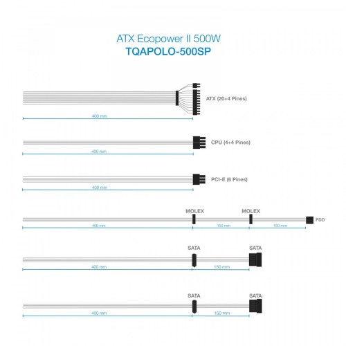 TooQ - TQAPOLO-500SP Fuente de Alimentación 500 W 20+4 pin ATX ATX Plata