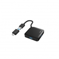 Hama | HUB USB con 4 Puertos y Adaptador USB-C (Conexión de Múltiples Dispositivos, Transformador Universal USB a USB-C, USB 3.2 con Transmisión de