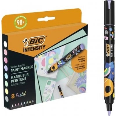 Bic Intensity Pack de 8 Marcadores de Pintura - Punta Media - Tinta con Base de Agua - 98% de Materiales Reciclados - Colores Pastel Surtidos