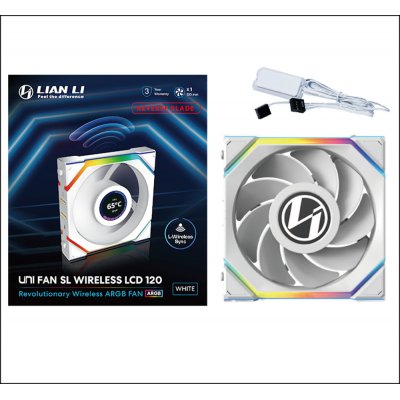 Ventilador Lian Li UNI FAN SL - Tamaño 120 x 125 mm | Con pantalla LCD integrada | Conexión inalámbrica | Color blanco | Diseño avanzado y personalizable