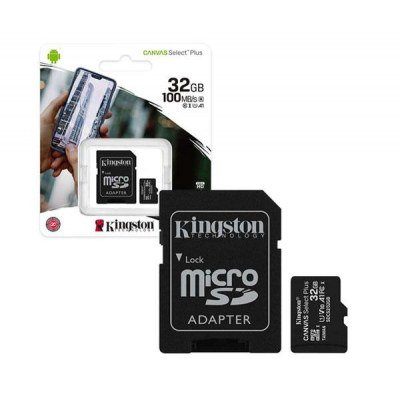 Tarjeta de Memoria Kingston CANVAS Select Plus 32GB microSD HC con Adaptador/ Clase 10/ 100MBs